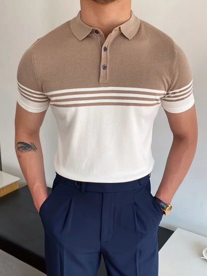 Summer Men Fashion Polo Shirts Short Sleeve Turn-Down Collar Patchwork Casual Polos Mens Clothing Male Tops Pullover Streetwear