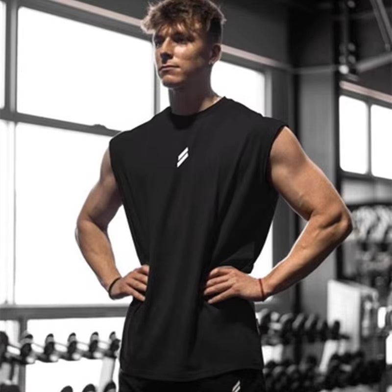 Summer Fitness Sports Tank Top Men'S Breathable Loose Fit Training Sleeveless T-Shirt Quick Drying Vest Male Fitness Clothing