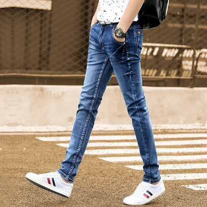 Fashion Men'S Jeans Pants Stretch Dark Blue Skinny Jeans for Men Casual Slim Fit Denim Pants Korean Style Male Trousers Jeans