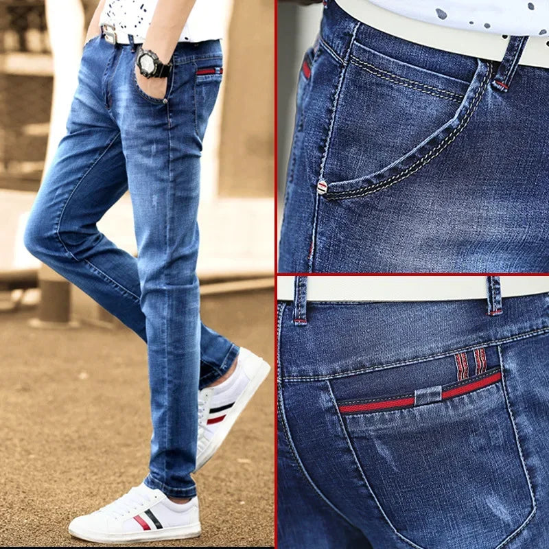 Fashion Men'S Jeans Pants Stretch Dark Blue Skinny Jeans for Men Casual Slim Fit Denim Pants Korean Style Male Trousers Jeans