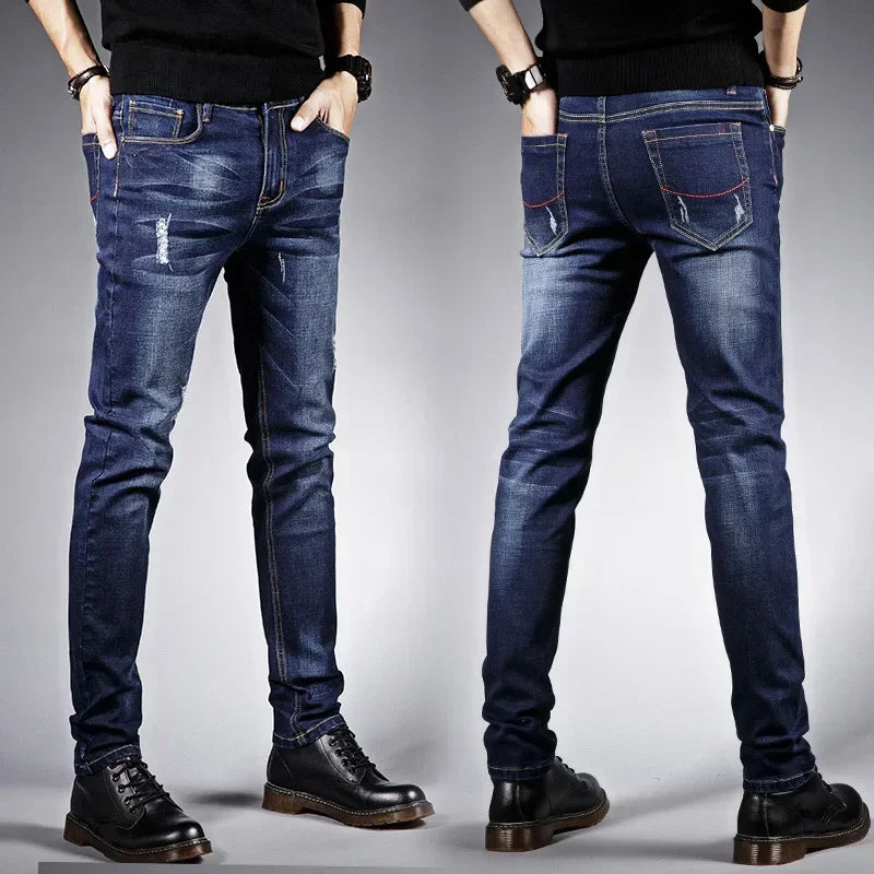 Fashion Men'S Jeans Pants Stretch Dark Blue Skinny Jeans for Men Casual Slim Fit Denim Pants Korean Style Male Trousers Jeans