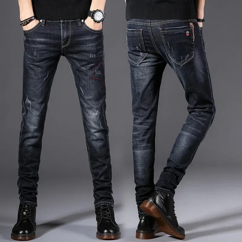 Fashion Men'S Jeans Pants Stretch Dark Blue Skinny Jeans for Men Casual Slim Fit Denim Pants Korean Style Male Trousers Jeans