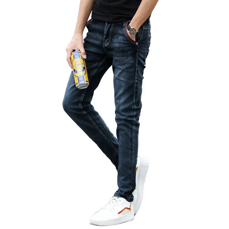 Fashion Men'S Jeans Pants Stretch Dark Blue Skinny Jeans for Men Casual Slim Fit Denim Pants Korean Style Male Trousers Jeans