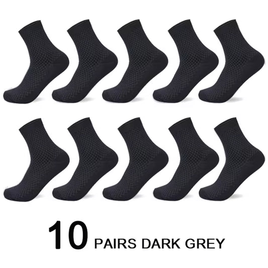 10 Pairs/Lot Men'S Bamboo Fiber Socks 2023 New Compression Autumn Long Black Business Casual Man Dress Sock Gift plus Size 42-45