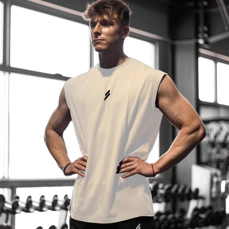 Summer Fitness Sports Tank Top Men'S Breathable Loose Fit Training Sleeveless T-Shirt Quick Drying Vest Male Fitness Clothing