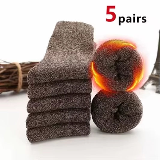 5/10 Pairs Men Retro Solid Color Casual Wool Socks Winter Warm Mid Length Sock Ultra Thick Men Antifreeze Cashmere Socks